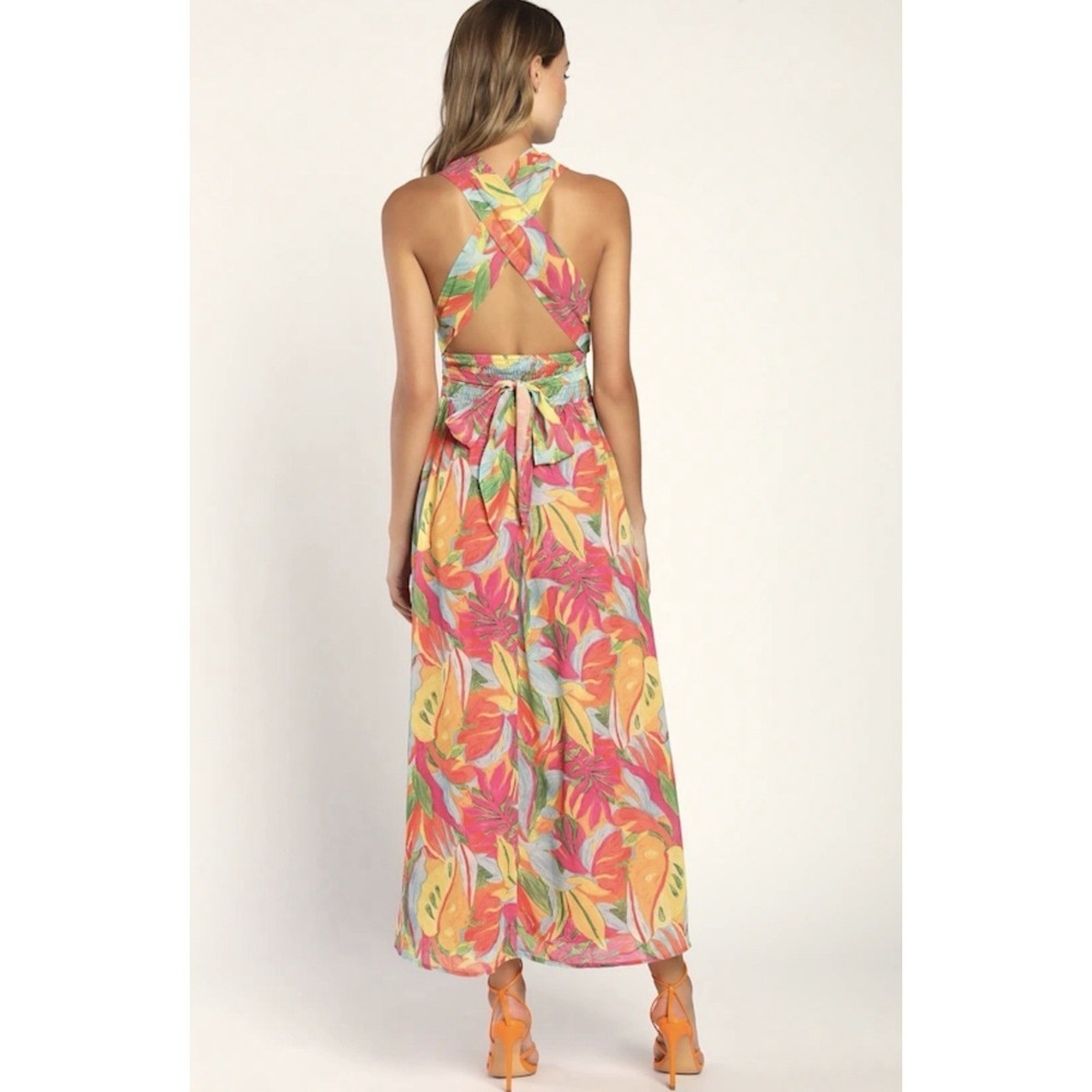Lulus Tropics and Tequila Multi Floral Print Halter Cutout Maxi Dress - Picture 7 of 9